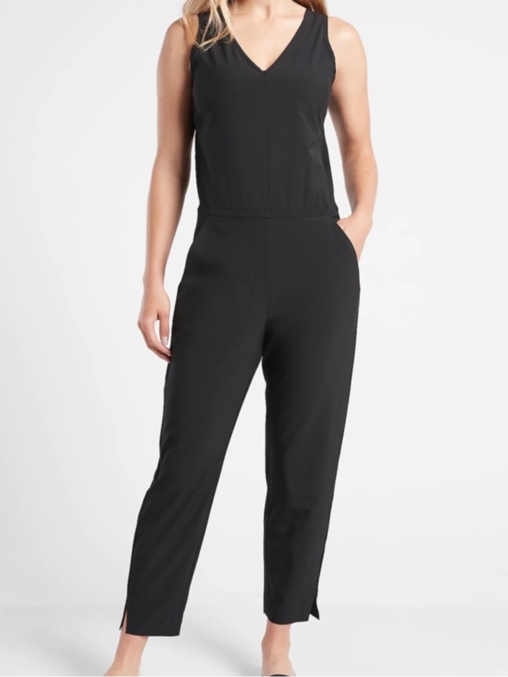 Athleta Brooklyn Jumpsuit Black Sleeveless V-Neck Size 4